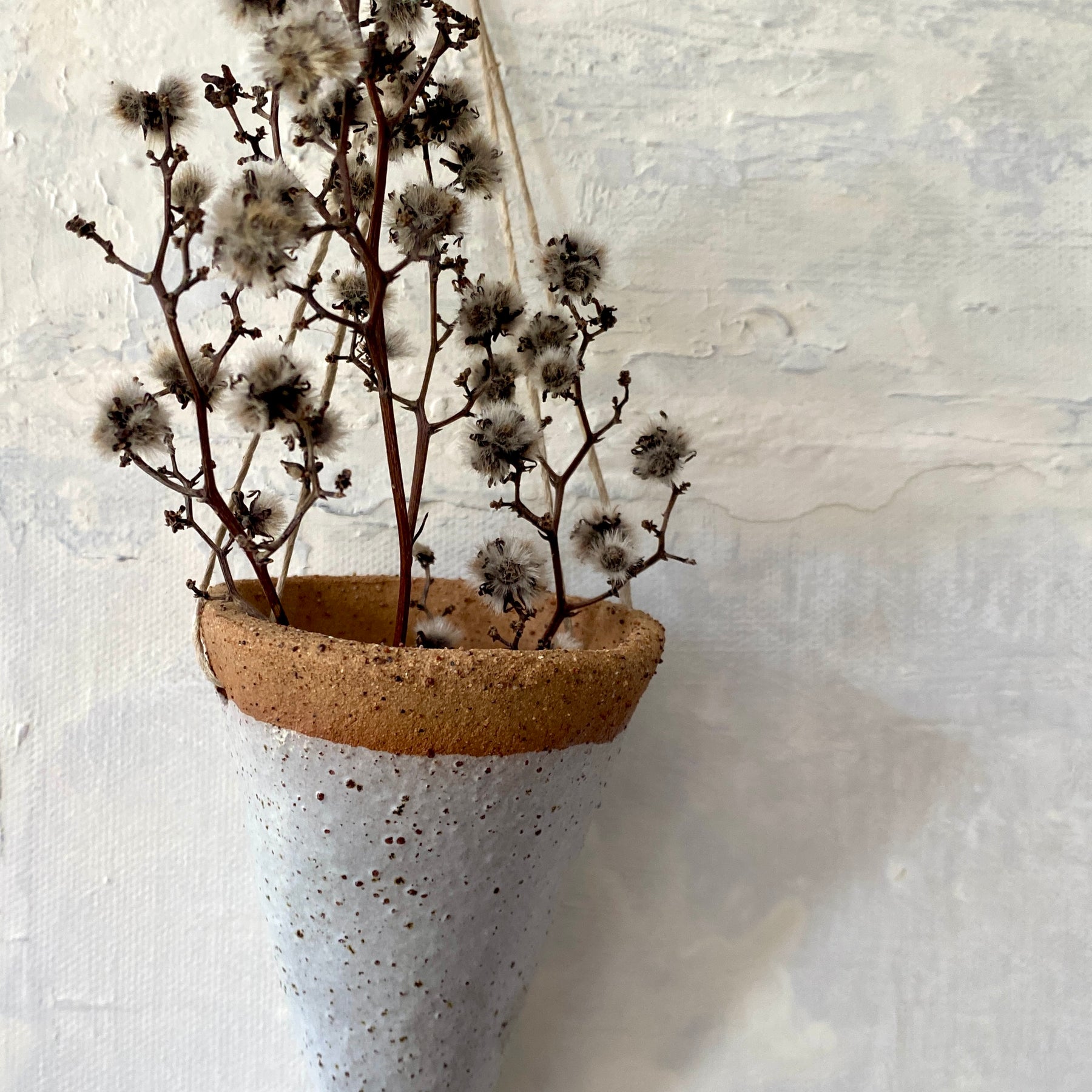 Hanging Cone Shaped Flower Vase |Rustic | Ceramics | White