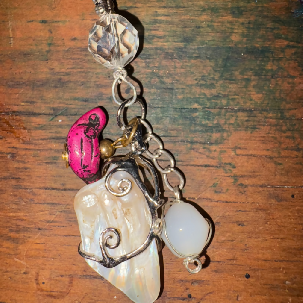 Boho beads with sari silk, handspun wool and charms by Leumesin Handmade