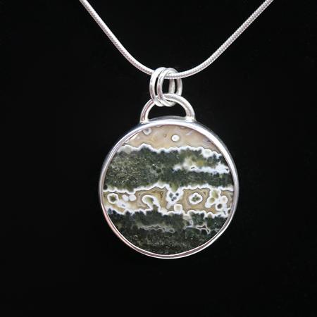 Ocean Jasper Pendant - Handmade Sterling Silver Gemstone Pendant with Chain