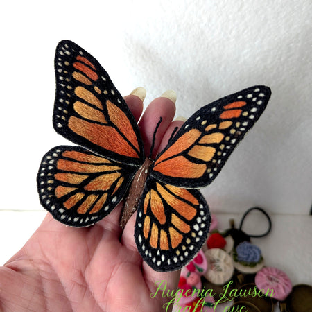 Lifesize Stumpwork Butterfly Brooch – Hand Embroidered 3D Textile Art