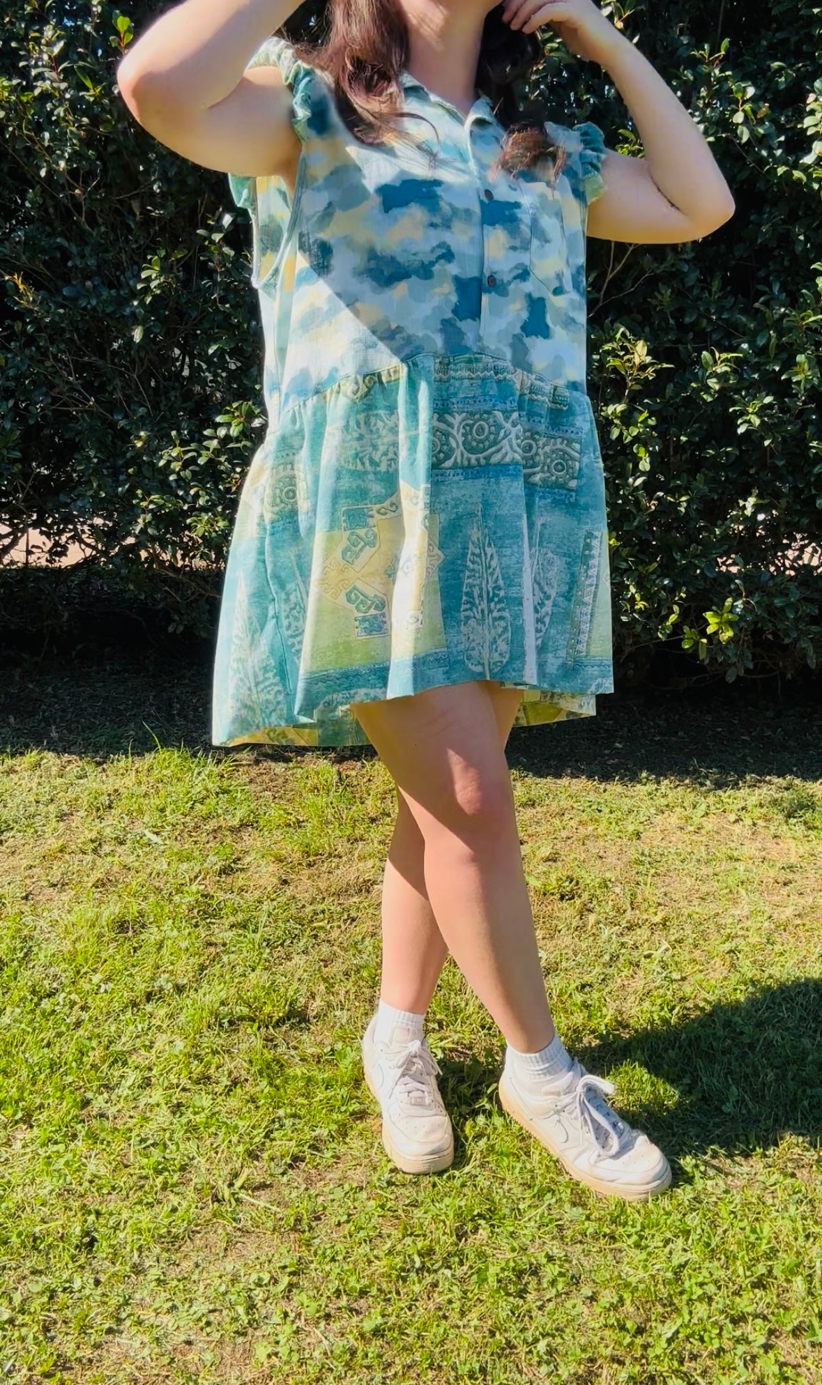 Upcycled Shirt Dress | Green Mix Print