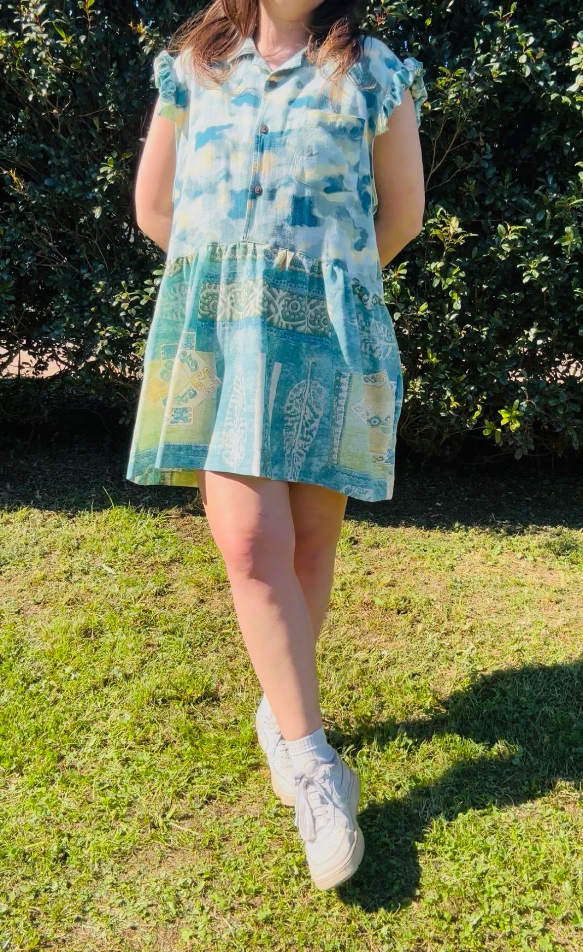 Upcycled Shirt Dress | Green Mix Print
