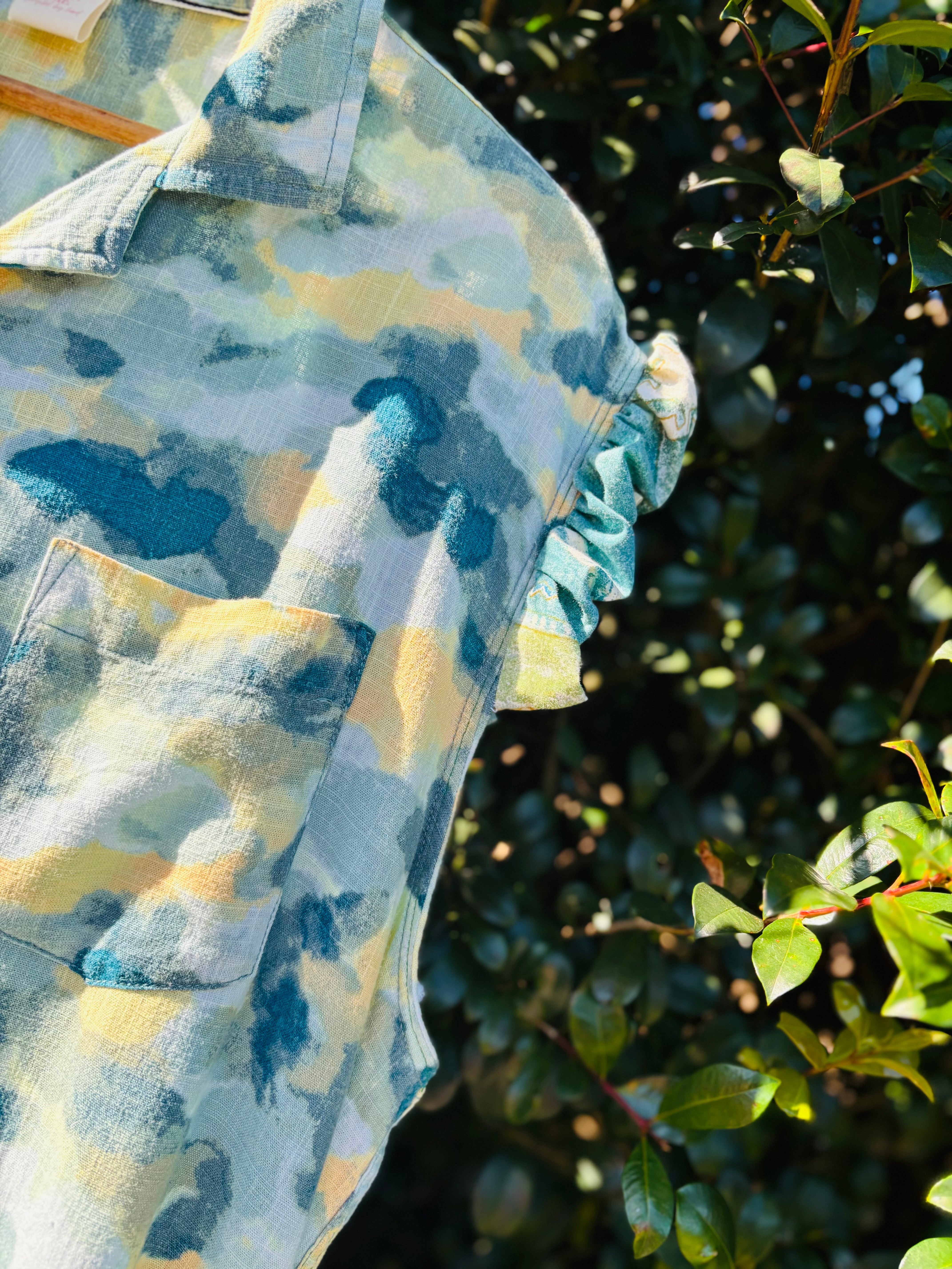 Upcycled Shirt Dress | Green Mix Print