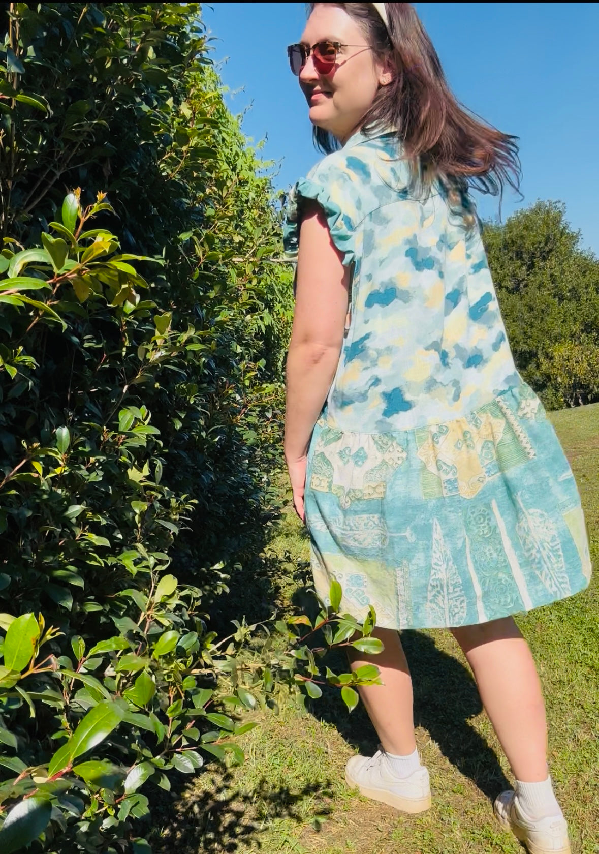 Upcycled Shirt Dress | Green Mix Print