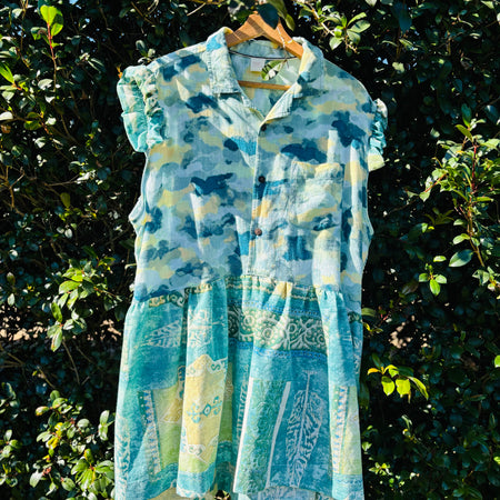 Upcycled Shirt Dress | Green Mix Print