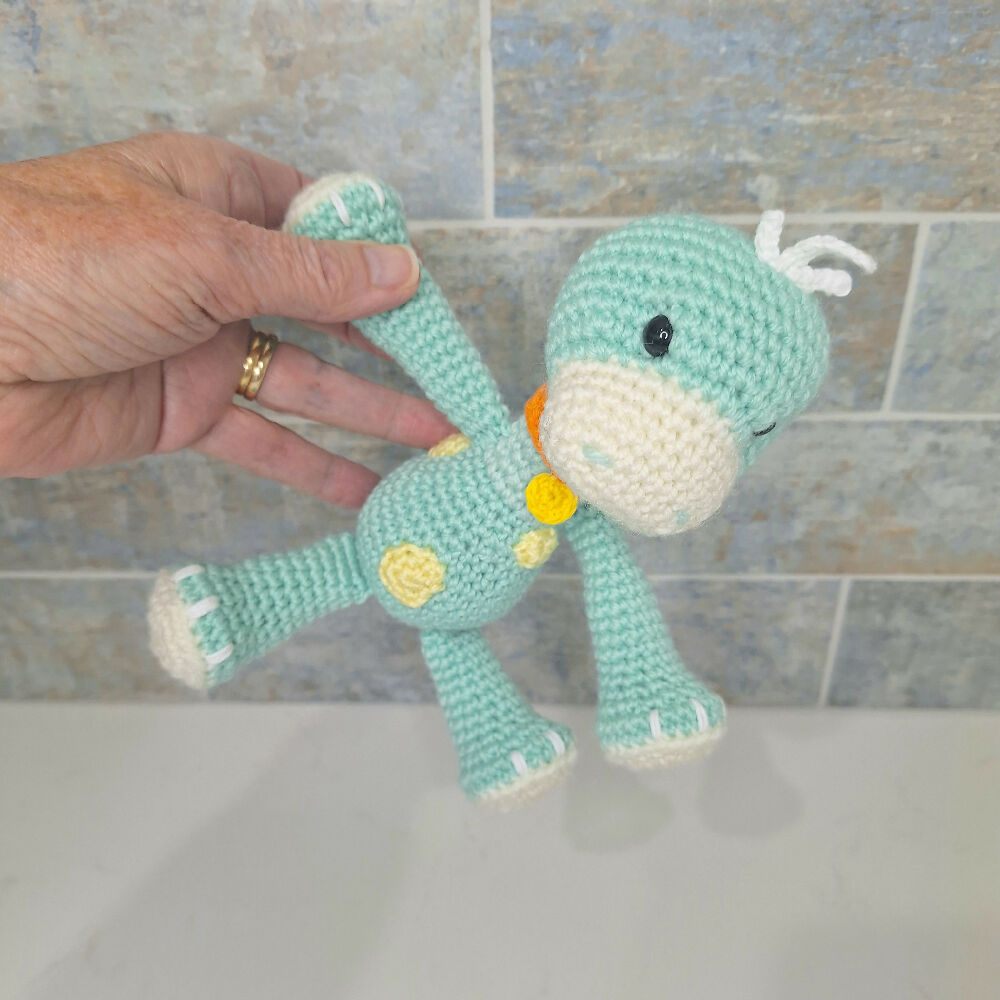 Hand made Dotty the dinosaur crocheted toy