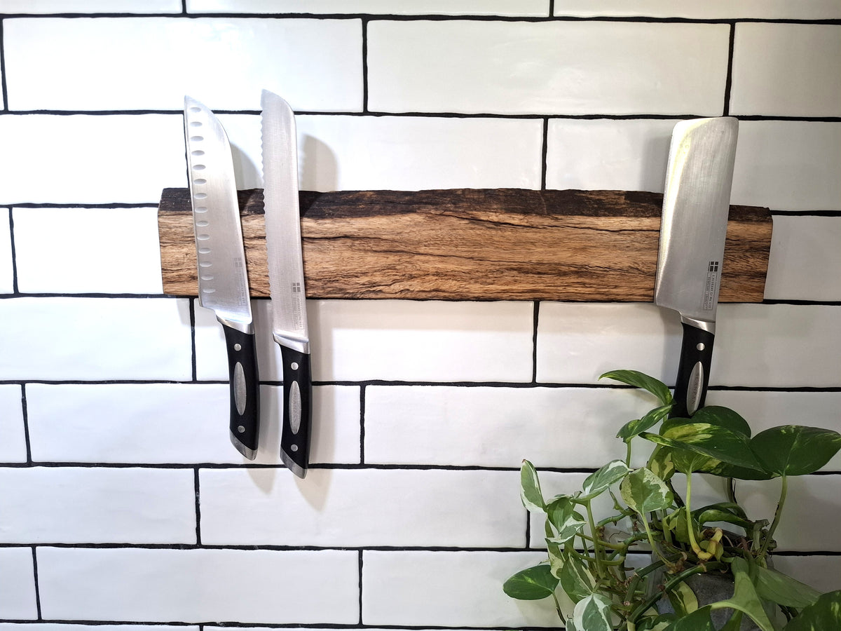 Handmade Wooden Magnetic Knife Holder: Wall-Mounted Kitchen Rack