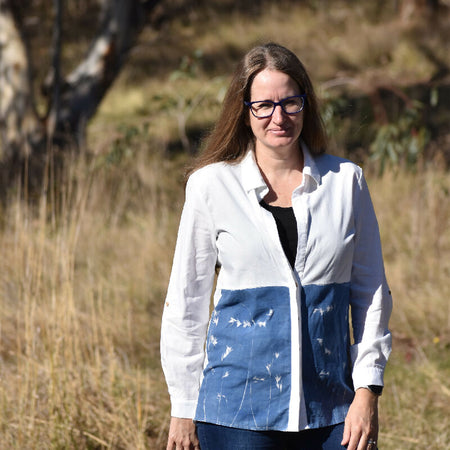 Wearable Art - Kangaroo Grass Cyanotype Art on Luxurious Linen Top