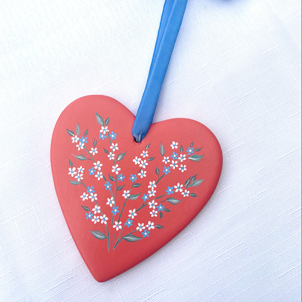 Hand-Painted Ceramic Heart Decoration - Orange Floral