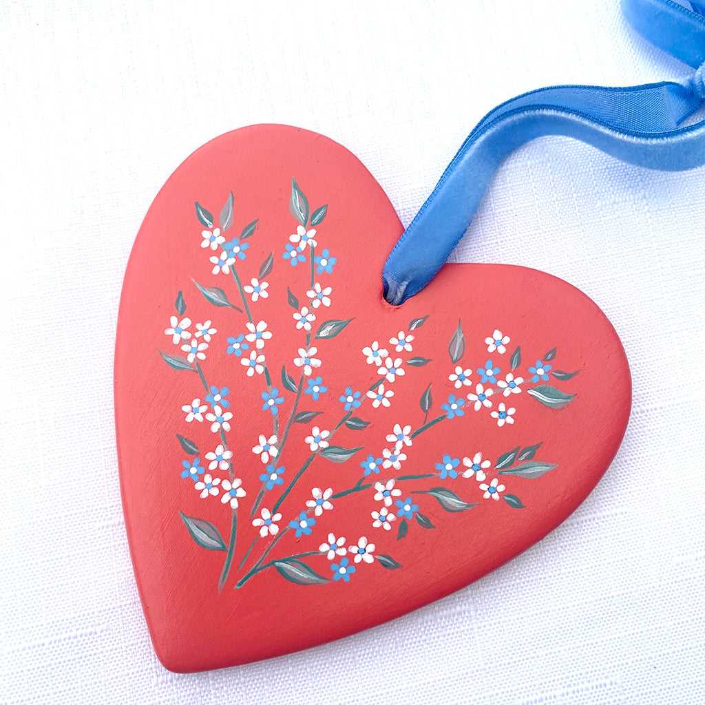 Hand-Painted Ceramic Heart Decoration - Orange Floral