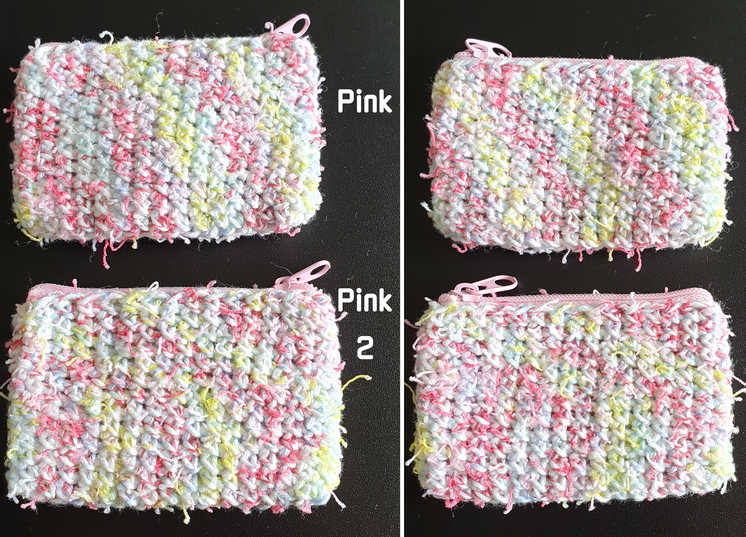 Handmade Mini Colourful Zippered Crochet Coin Purse : Blue Green Pink Yellow Purple Orange White mix