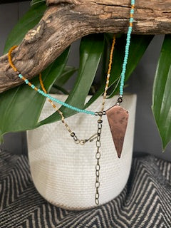 Seed Bead Copper Pendant Necklace