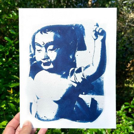 Buddha Art Print, Original Cyanotype, 8x10 inch Archival Artwork