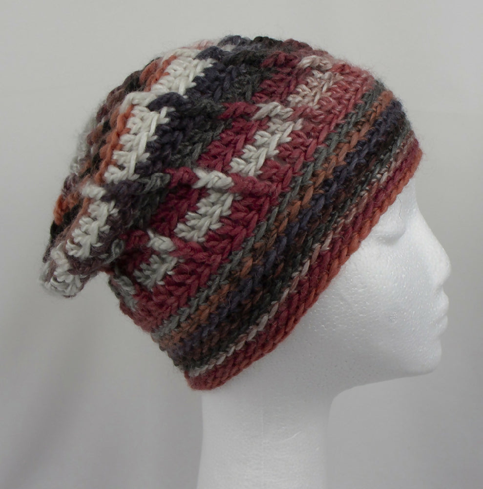 Beanie, loose back, multicoloured adult winter hat
