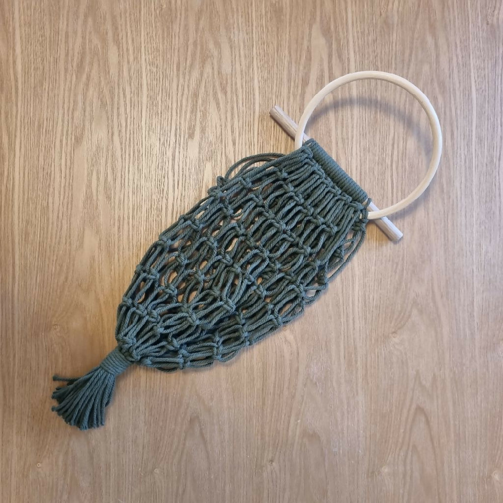 Hanging Fruit Basket 15cm cane eucalyptus flat