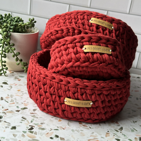 Red Handmade Crochet Baskets - 3 sizes