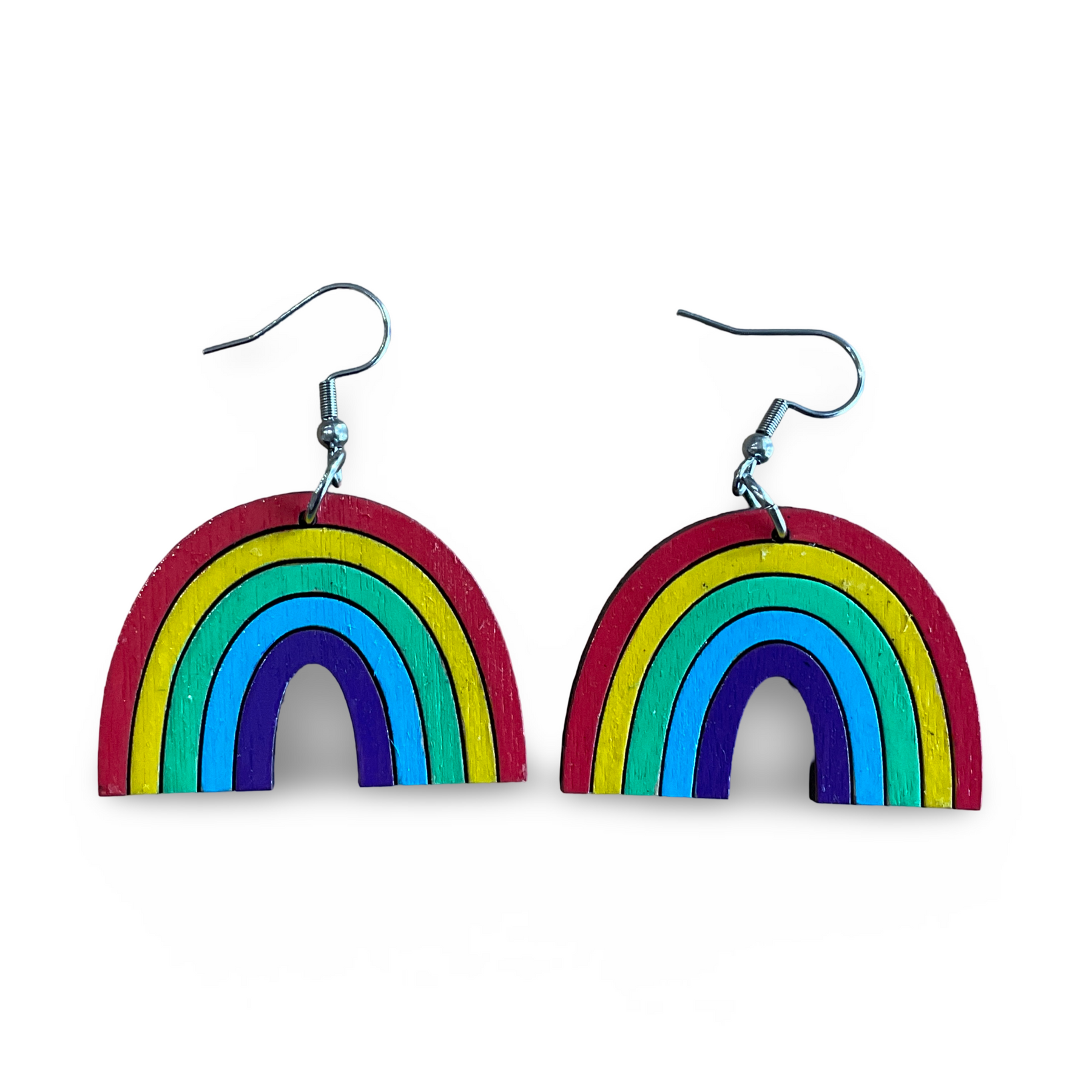 Wooden Rainbow earrings - hand painted