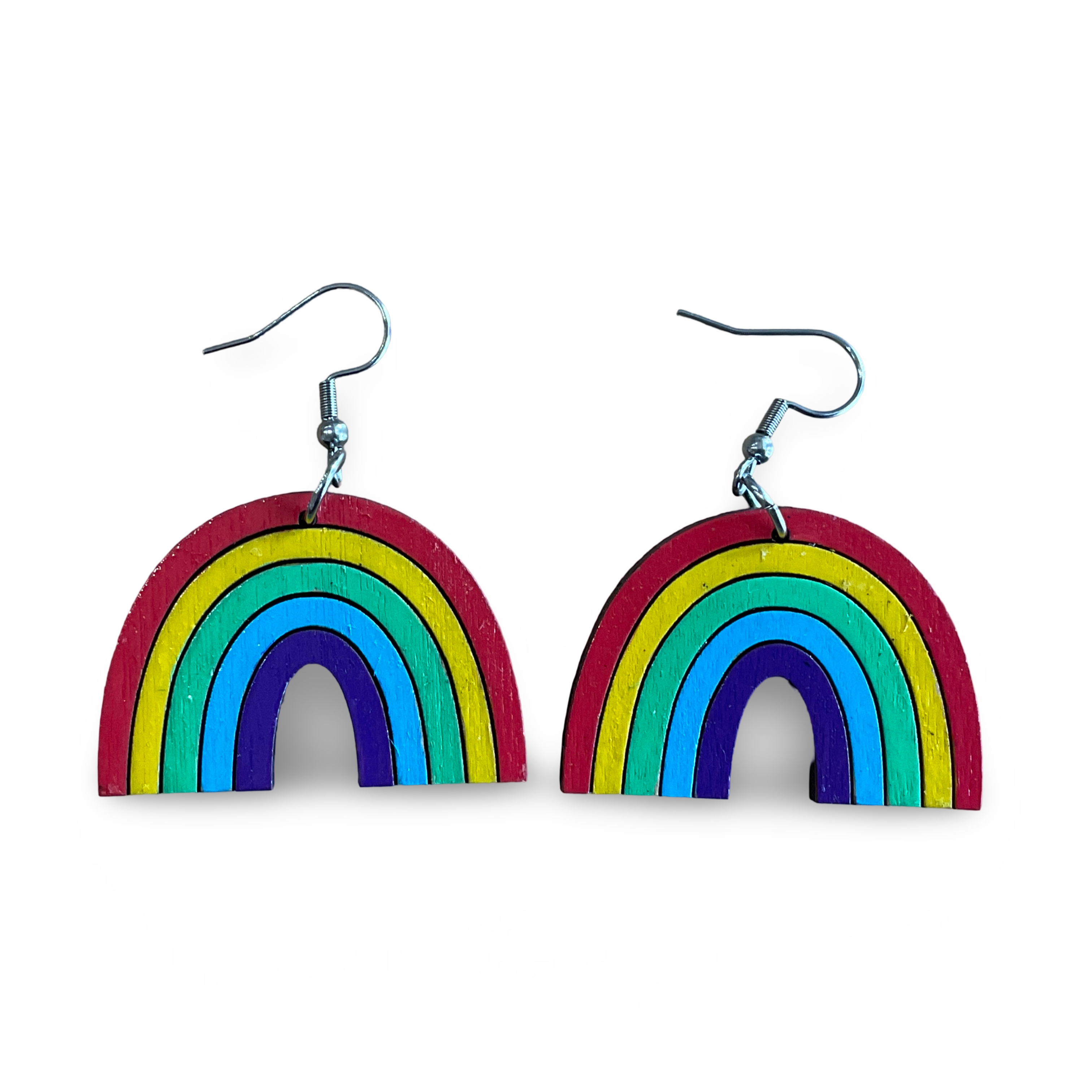 Wooden Rainbow earrings - hand painted