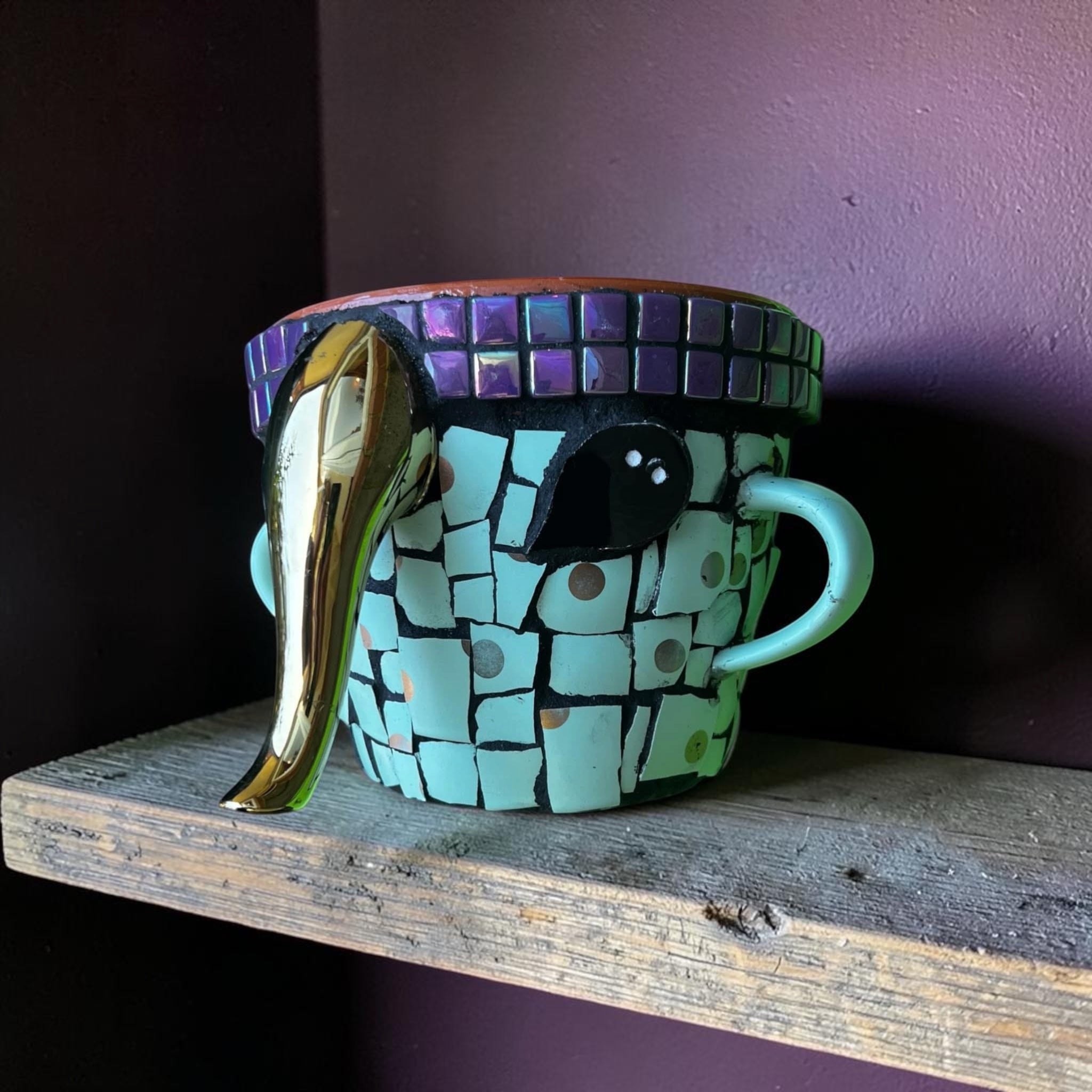 Mosaic Plant Pot. Elephant.