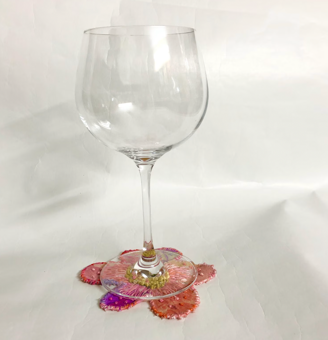 Slow Stitched Unique Flower Drink Coaster - Tangerine