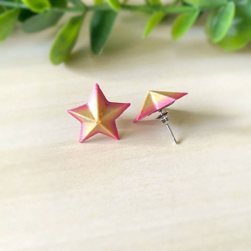 Australian-artist-handmade-jewellery-stud-earrings-3D-printed-star-yellow-pink-5