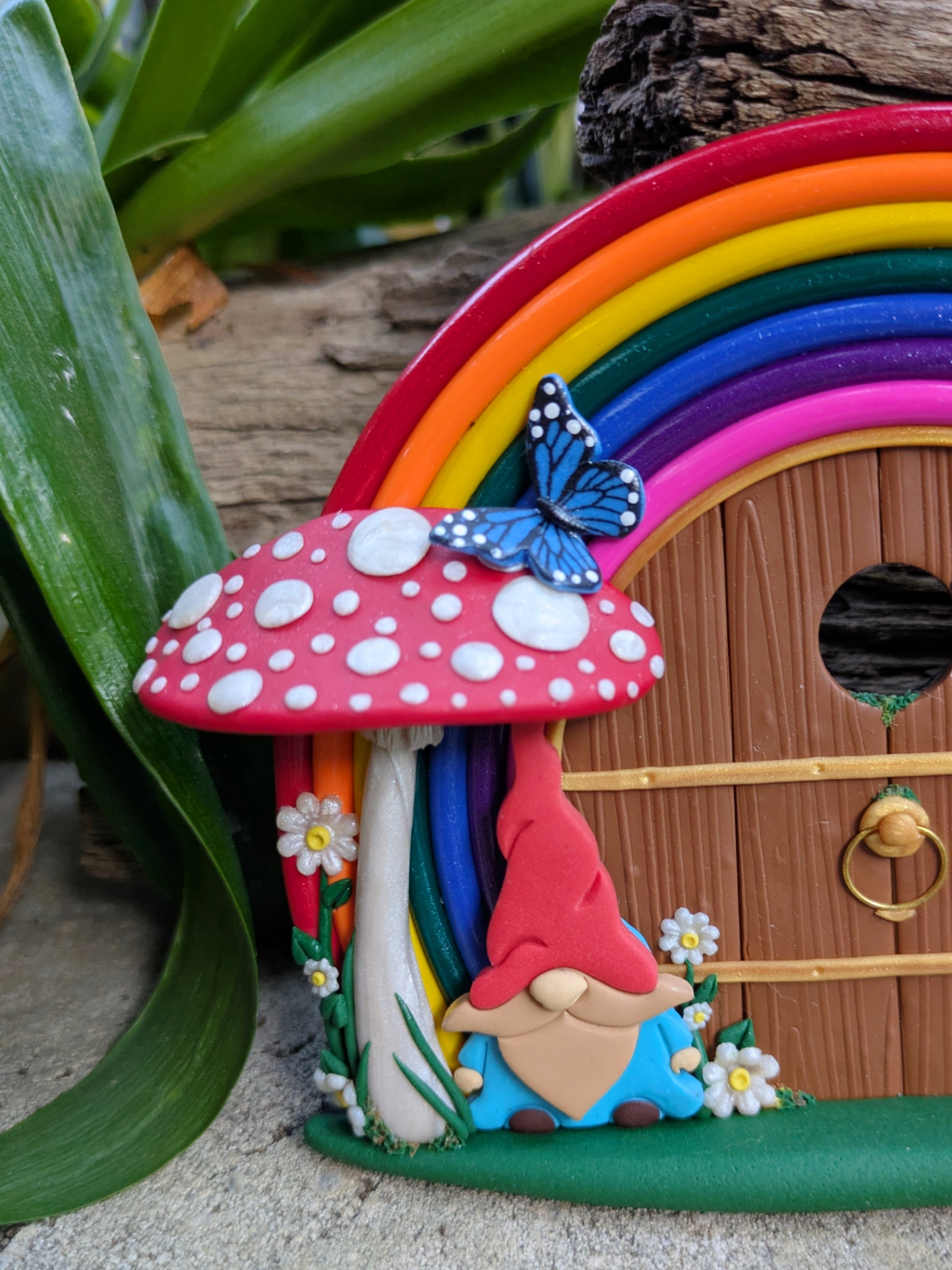 Hand-Sculpted Rainbow Fairy Doors with Gnome & Fairytale Mushrooms – Two Enchanted Designs!