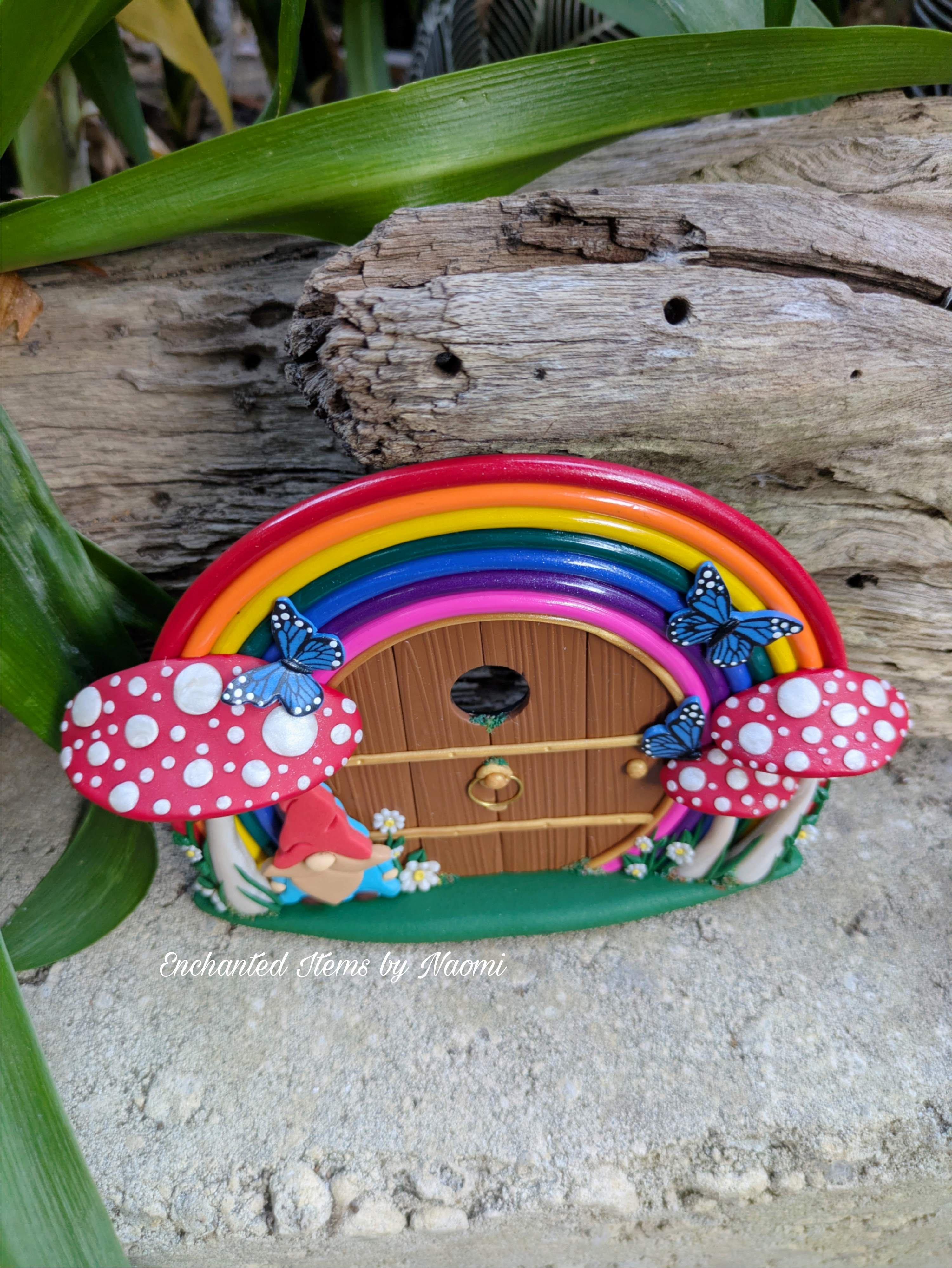 Hand-Sculpted Rainbow Fairy Doors with Gnome & Fairytale Mushrooms – Two Enchanted Designs!