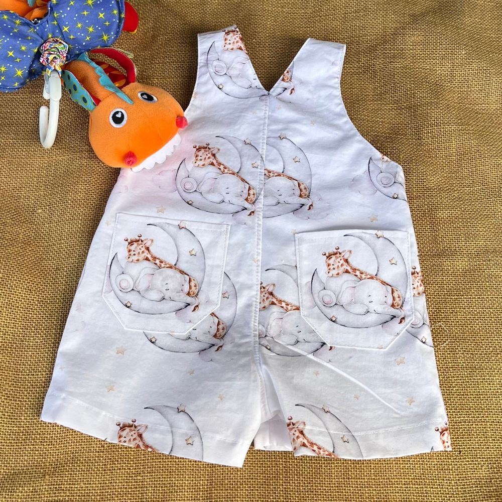 Baby short overalls | giraffe and elephant | Size 00 and 0