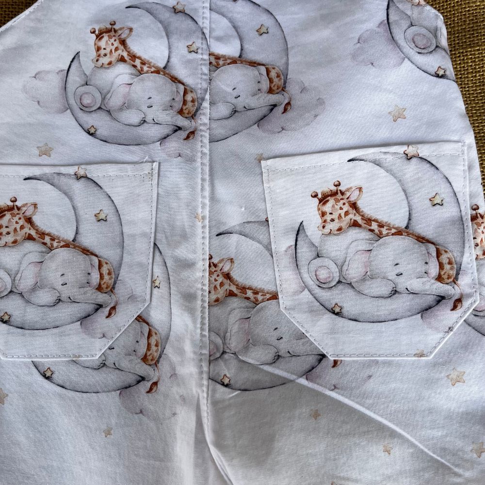 Baby short overalls | giraffe and elephant | Size 00 and 0