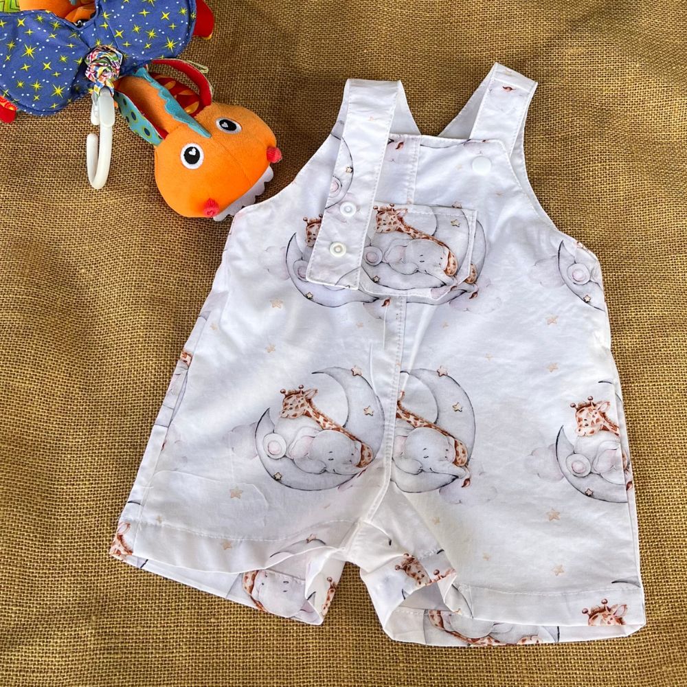 Baby short overalls | giraffe and elephant | Size 00 and 0