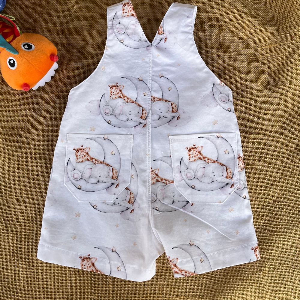 Baby short overalls | giraffe and elephant | Size 00 and 0