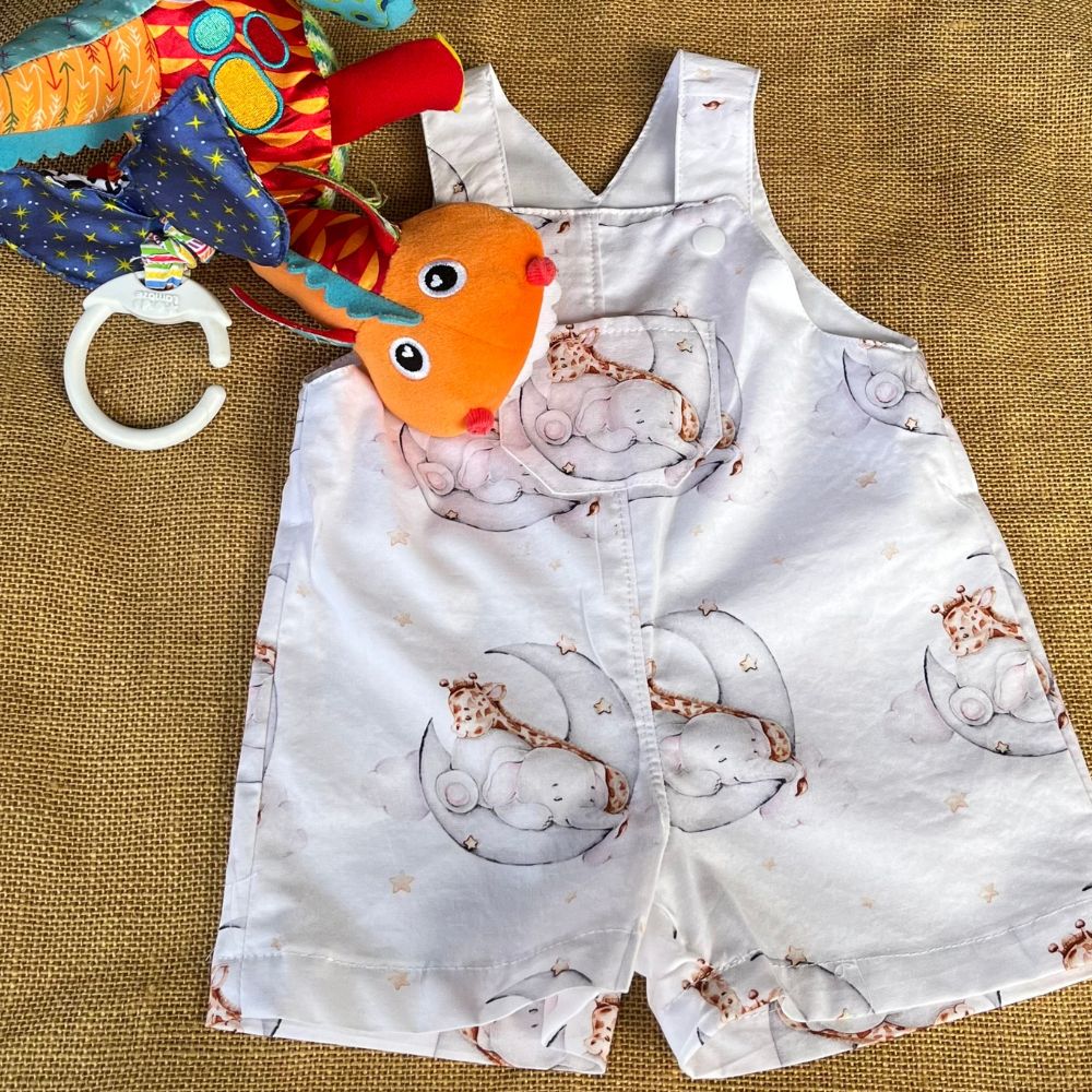 Baby short overalls | giraffe and elephant | Size 00 and 0