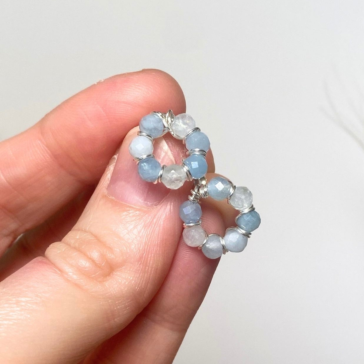 Natural aquamarine beaded stud earrings | Sterling silver | March birthstone