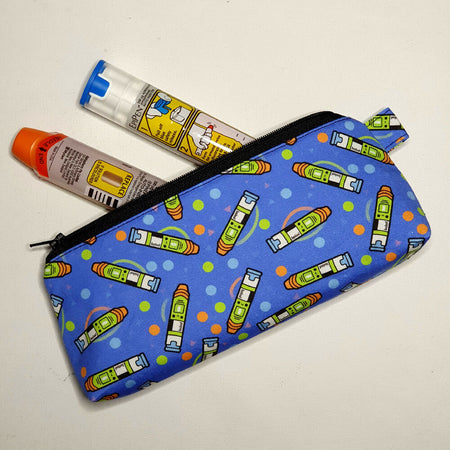 Compact Epipen Pouch, medium blue with mini scale print
