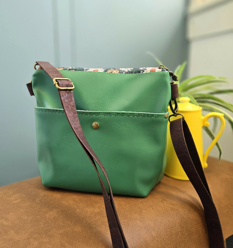Kelly green faux leather crossbody bag