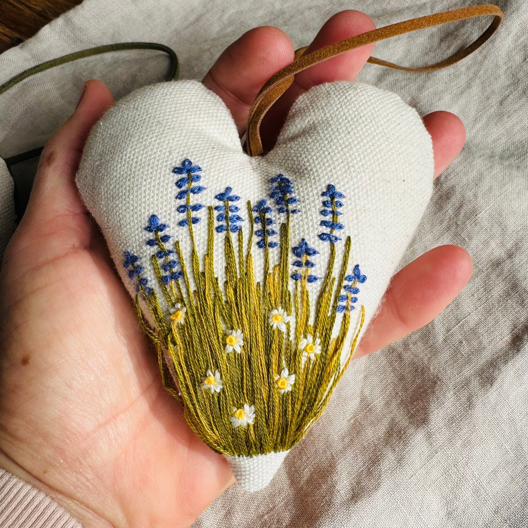 Hand Embroidered Keepsake Heart filled with Australian wool - the Verge Bloom Heart