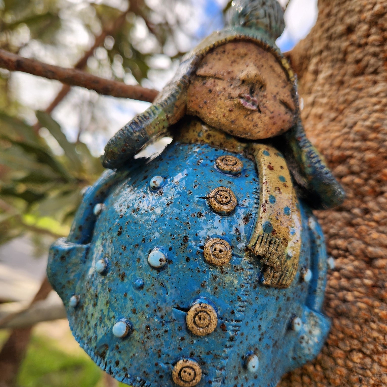 Clay windchime, little girl, blue