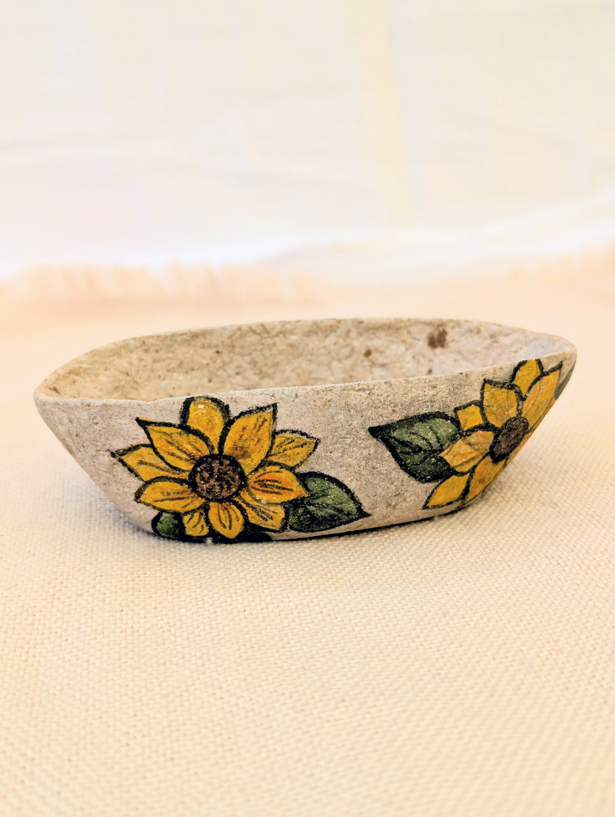Handmade Sunflower Trinket Dish | Paper Clay Jewellery Bowl | Botanical Home Decor