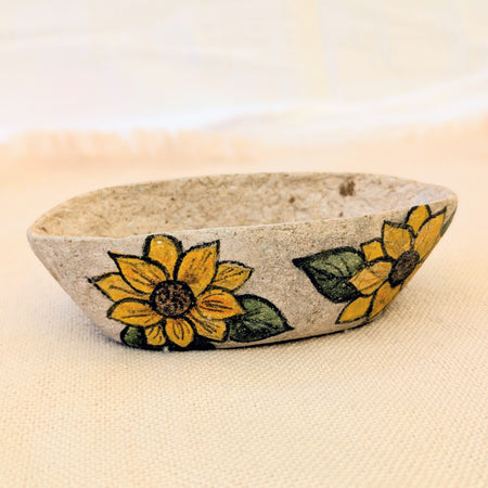 Handmade Sunflower Trinket Dish | Paper Clay Jewellery Bowl | Botanical Home Decor