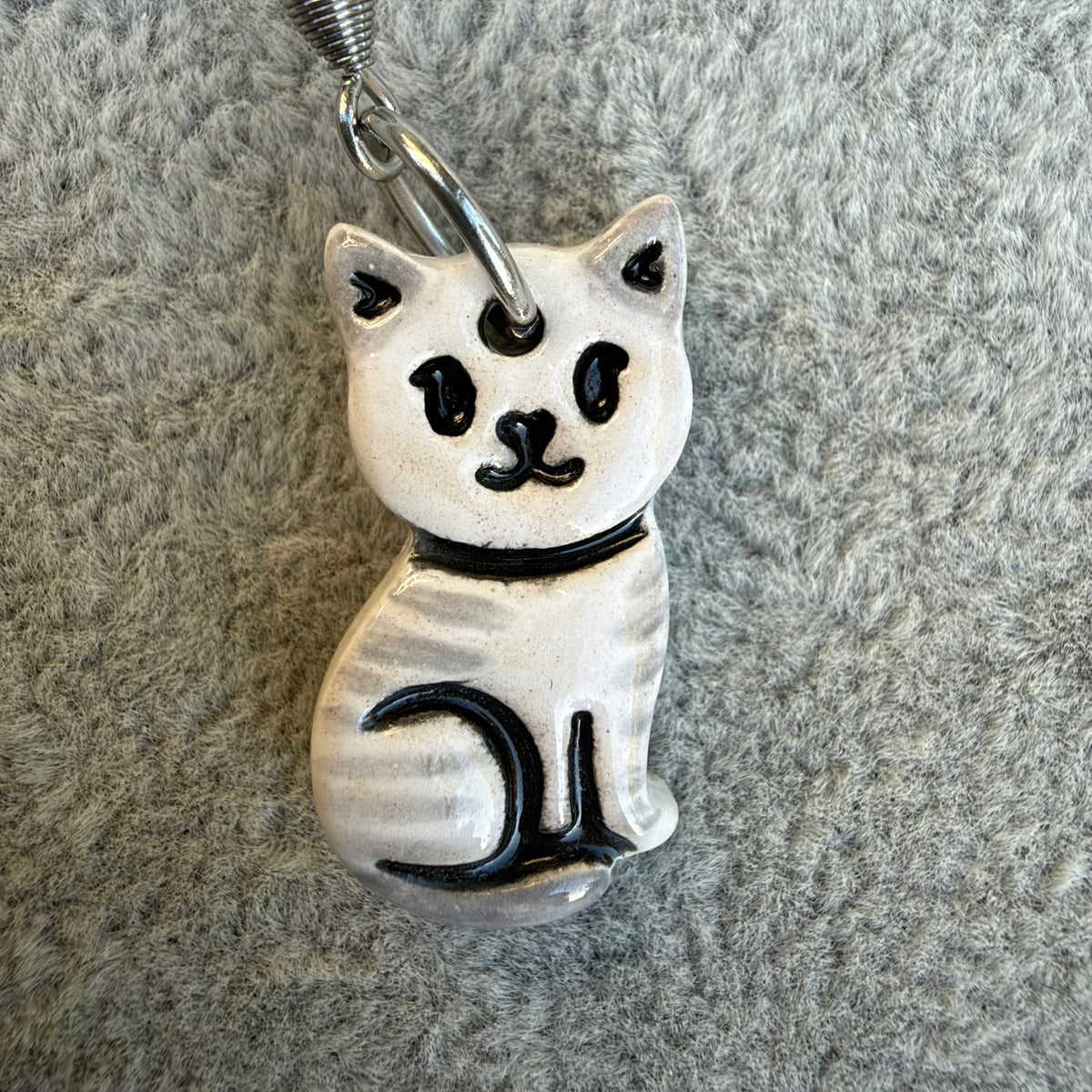 Ceramic Grey and White Cat Earrings