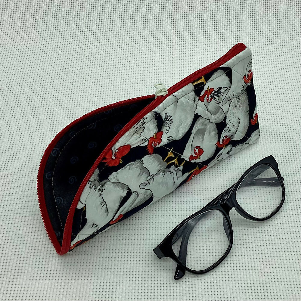 Hen And Chickens curved top zip pouch for glasses, phones, handbag organiser, etc.