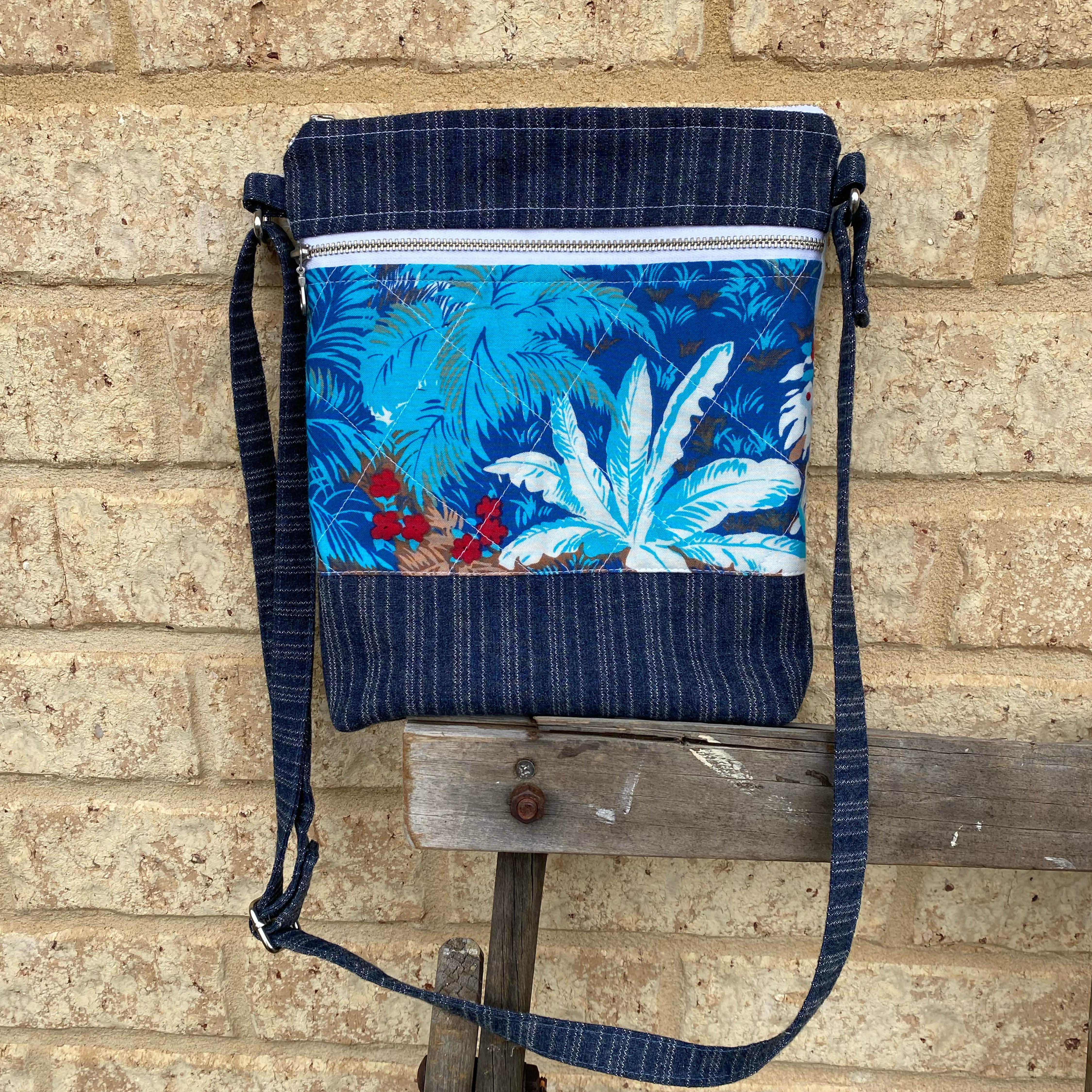 Hawaiian Star Handmade Crossbody Bag Upcycled Vintage Fabrics & Denim