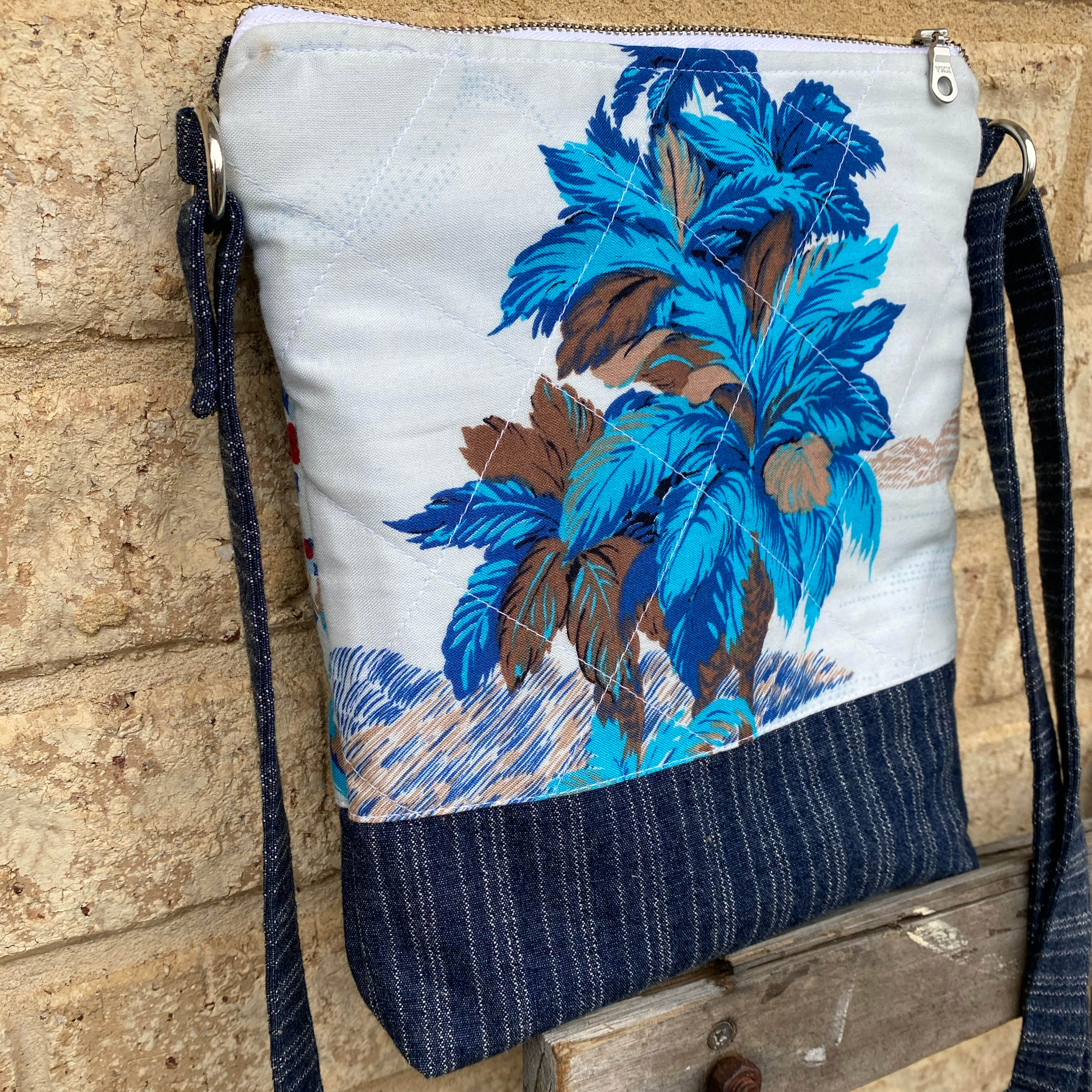 Hawaiian Star Handmade Crossbody Bag Upcycled Vintage Fabrics & Denim