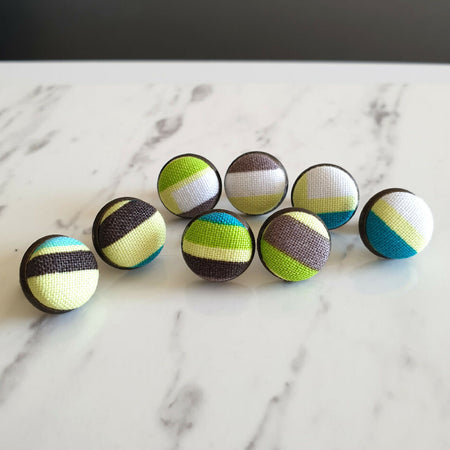 1.4cm Round Natural MCM style Striped cotton fabric Bronze colour Cabochon stud earrings