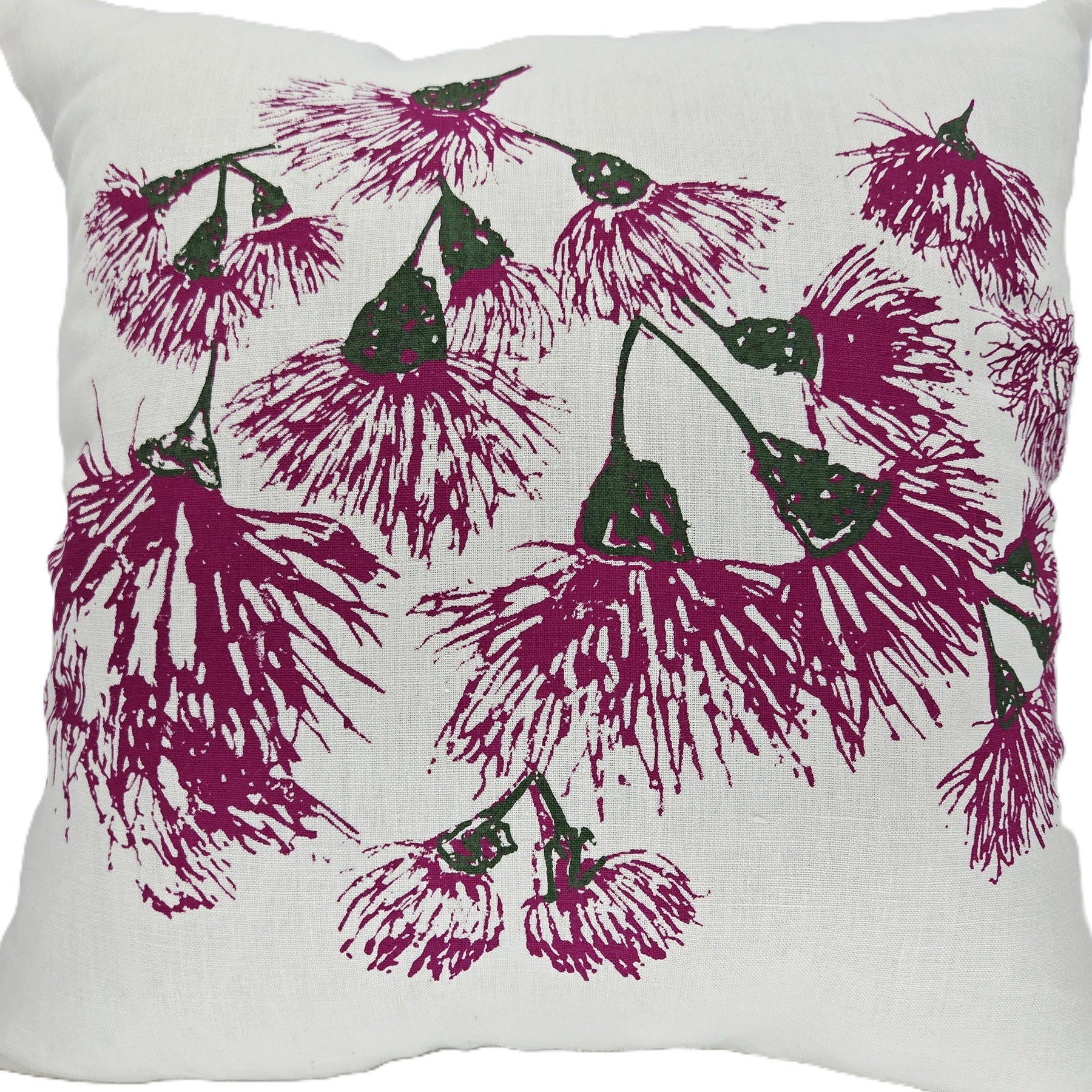 Hand Screen Printed Linen Cushion Covers-Eucalypt Blossoms Festive