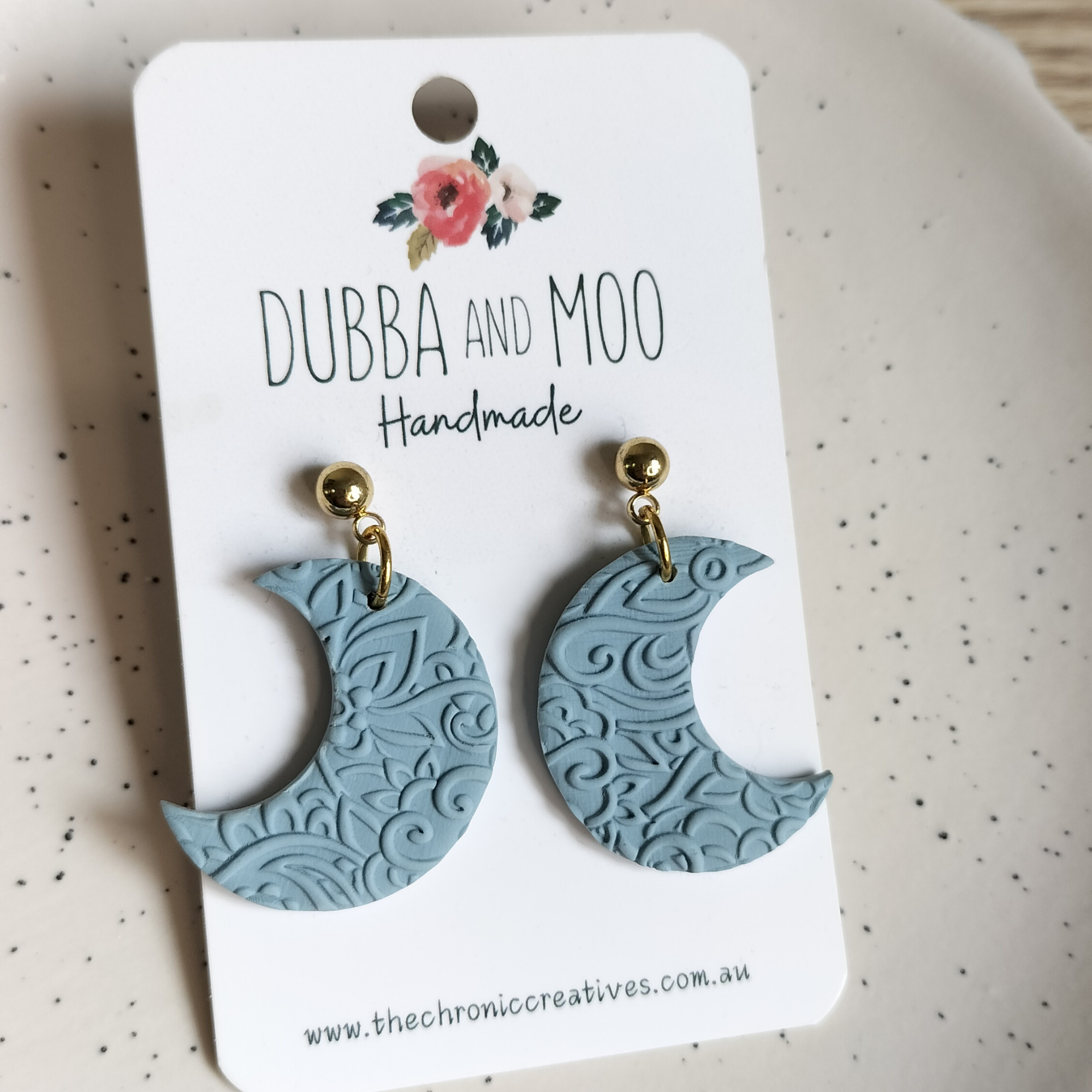 Textured Moon Polymer Clay Dangle Earrings - Assorted Styles