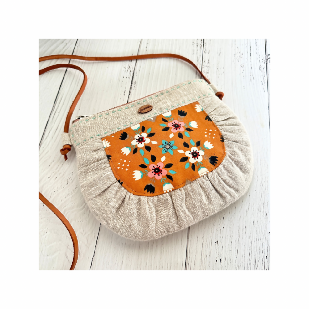 Sweet Linen Crossbody Bag - Mustard Flowers