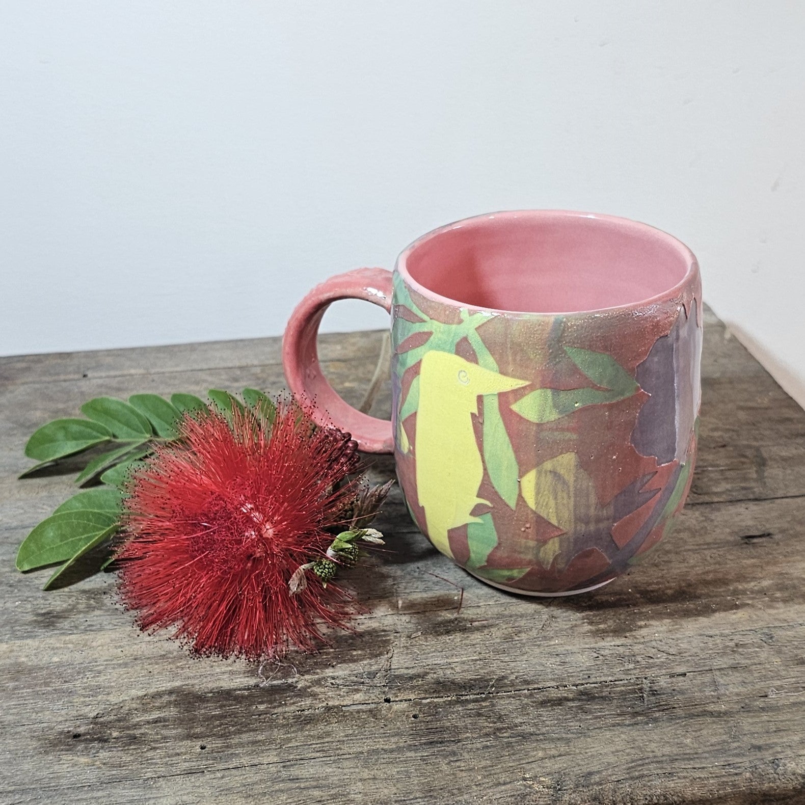 Pink Wren Cup (hand painted)