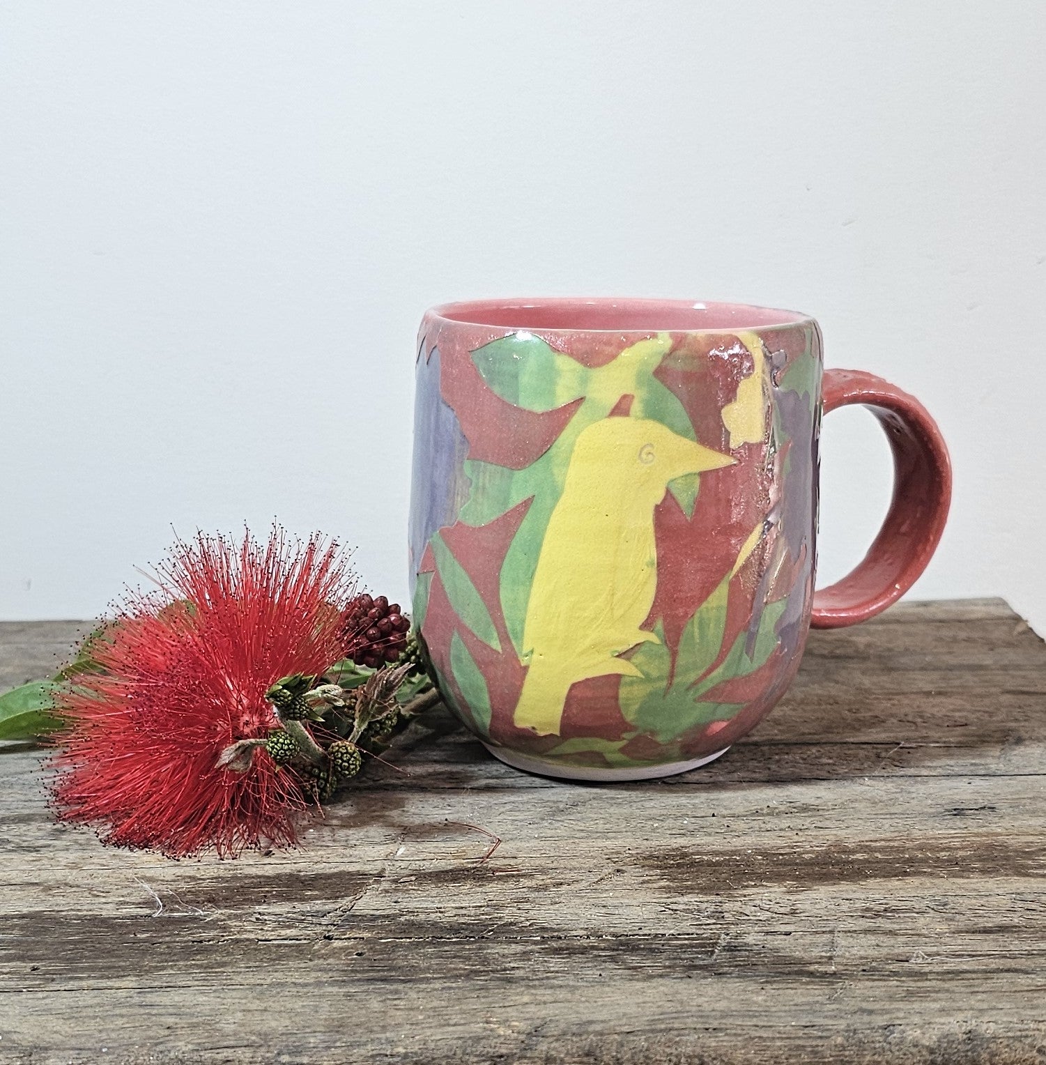 Pink Wren Cup (hand painted)