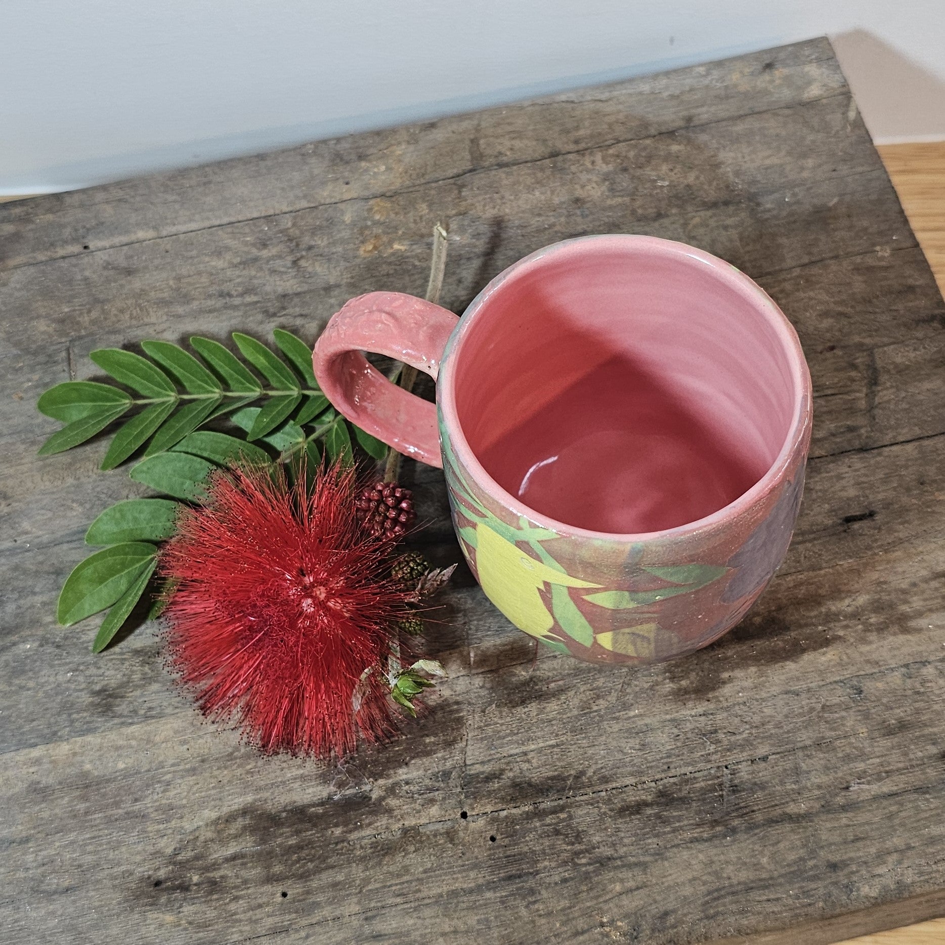 Pink Wren Cup (hand painted)